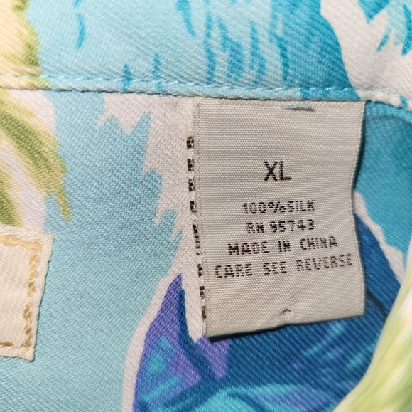 Island Republic Silk Hawaiian Shirt Size X Large Floral Blue Green - Picture 7 of 8